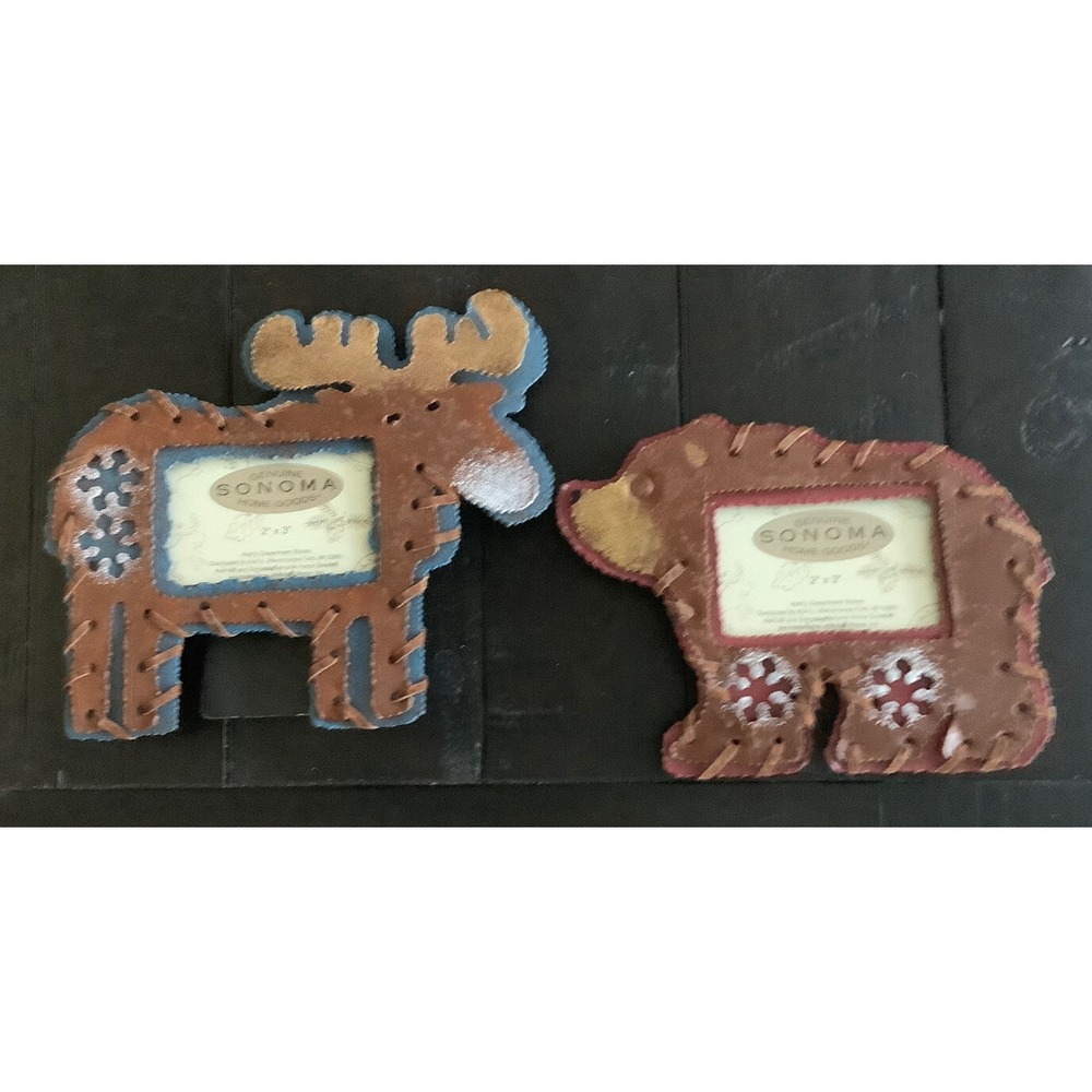 NEW Rustic Moose And Bear snowflake SONOMA  METAL Picture Frames (A)
